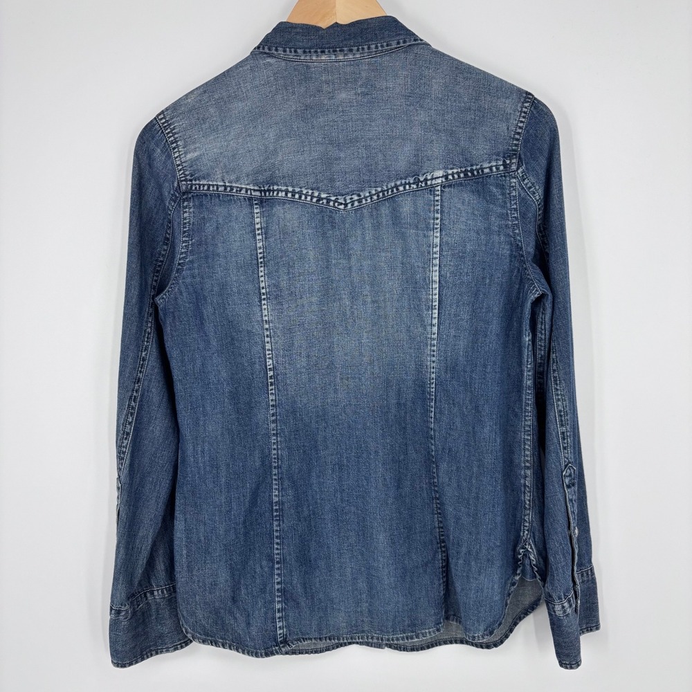 J Crew Denim Chambray Pearl Snap Shirt Womens 8P Blue Western Snap Pocket - Picture 8 of 9